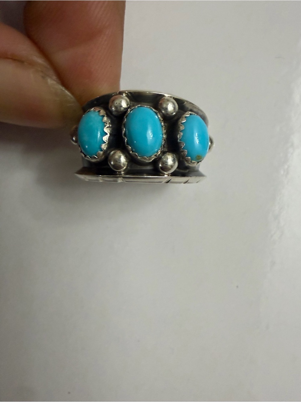 Native Sleeping Beauty turquoise Three-Stone Band Ring